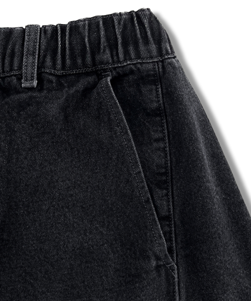 Elastic Snap Curved Denim Pants LR5DU534_BLACK thumbnail 4