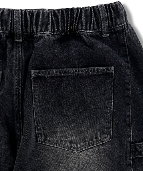 Elastic Snap Curved Denim Pants LR5DU534_BLACK thumbnail 6