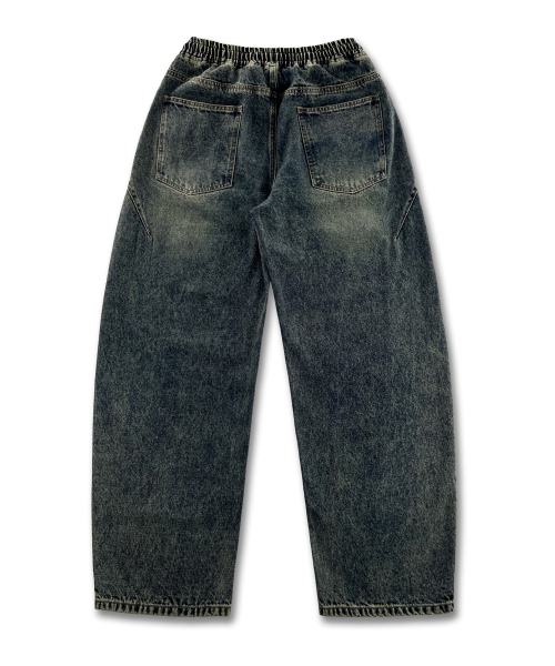 Banding Cut-Detail Curved Denim Pants LR6DU163_INDIGO thumbnail 2