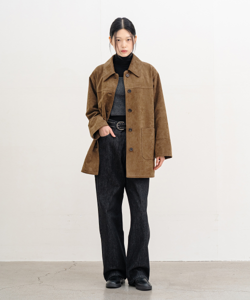 Elan Suede Half Coat - Brown thumbnail 2