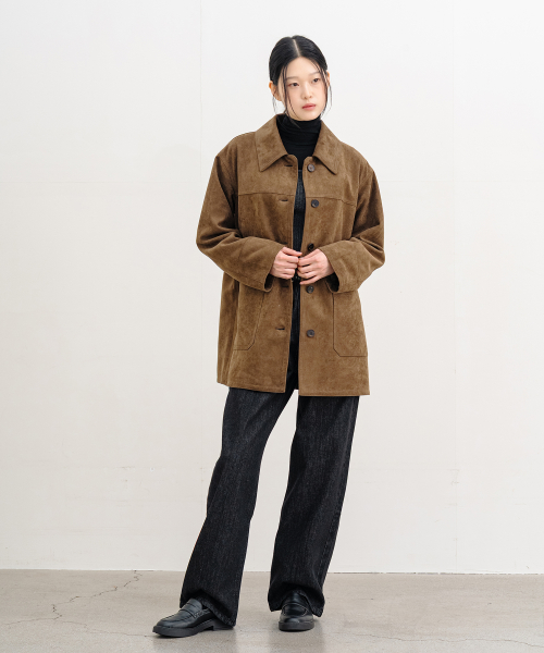 Elan Suede Half Coat - Brown thumbnail 3