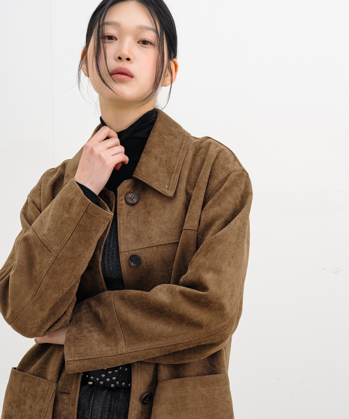 Elan Suede Half Coat - Brown thumbnail 4