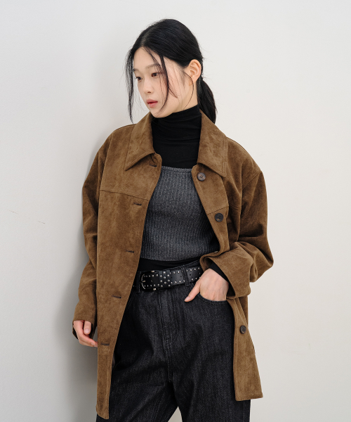 Elan Suede Half Coat - Brown thumbnail 5