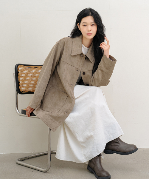 Elan Suede Half Coat - Sand thumbnail 2