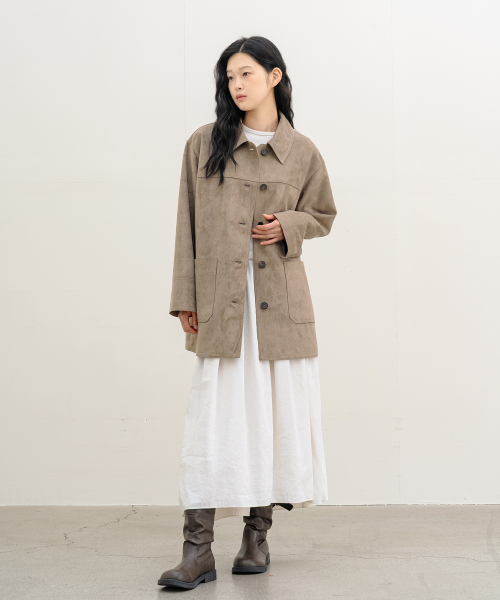 Elan Suede Half Coat - Sand thumbnail 4