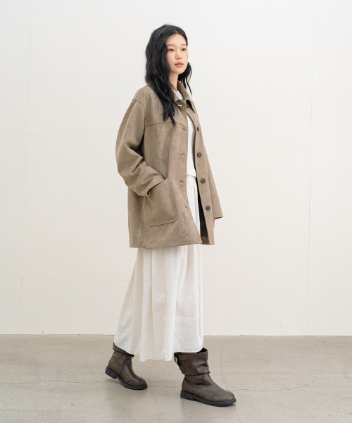 Elan Suede Half Coat - Sand thumbnail 5