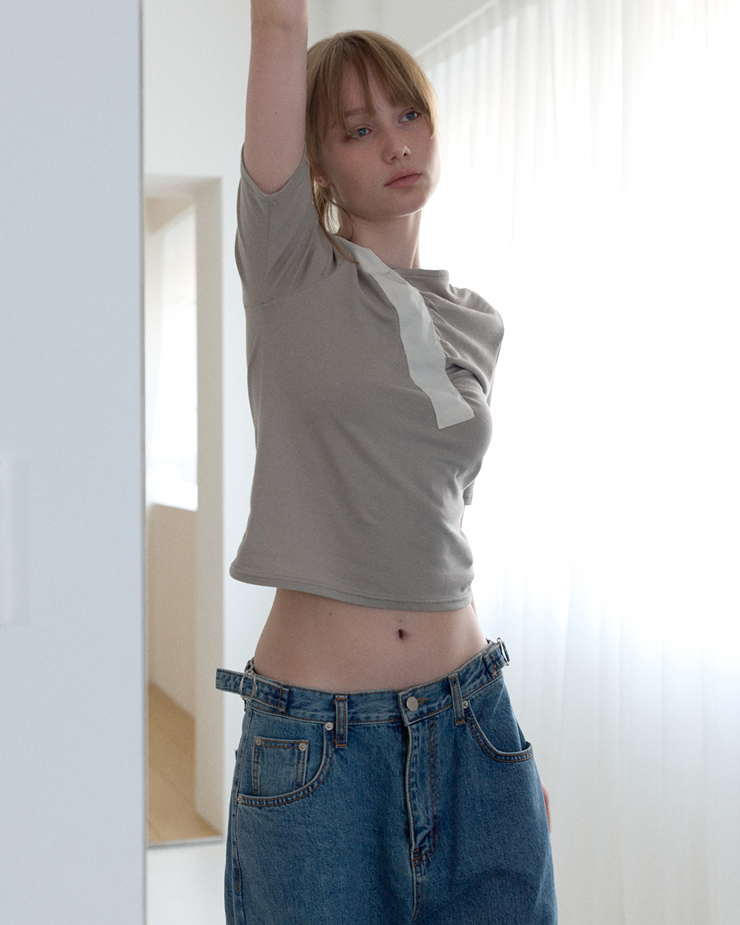 SHIRRING V-NECK TOP_BEIGE - 2 COLORS BEIGE