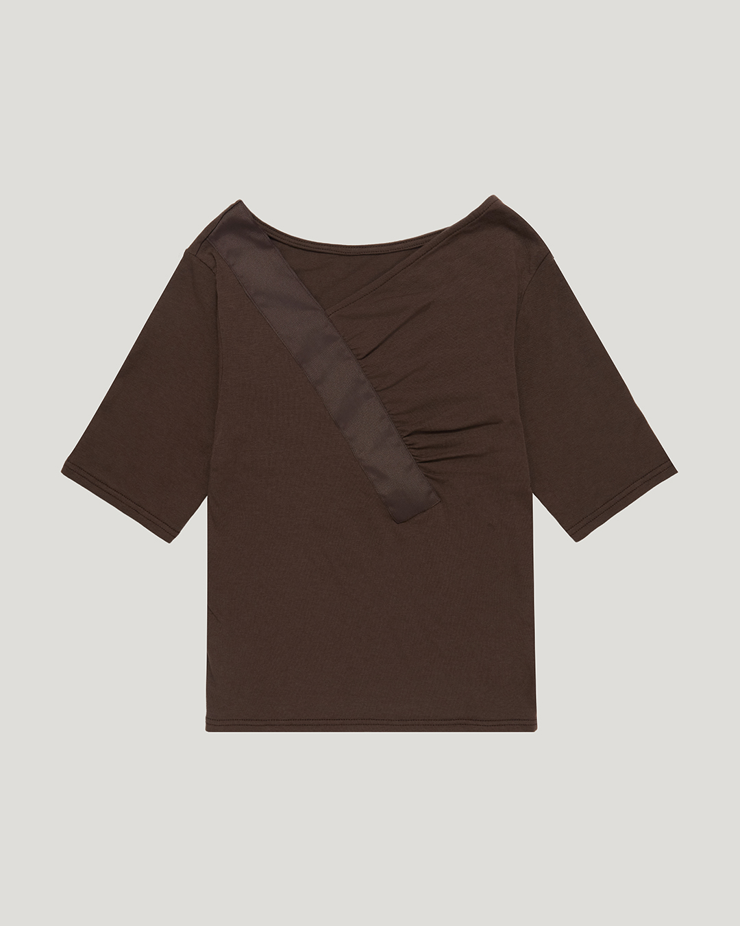 SHIRRING V-NECK TOP_BEIGE - 2 COLORS BROWN