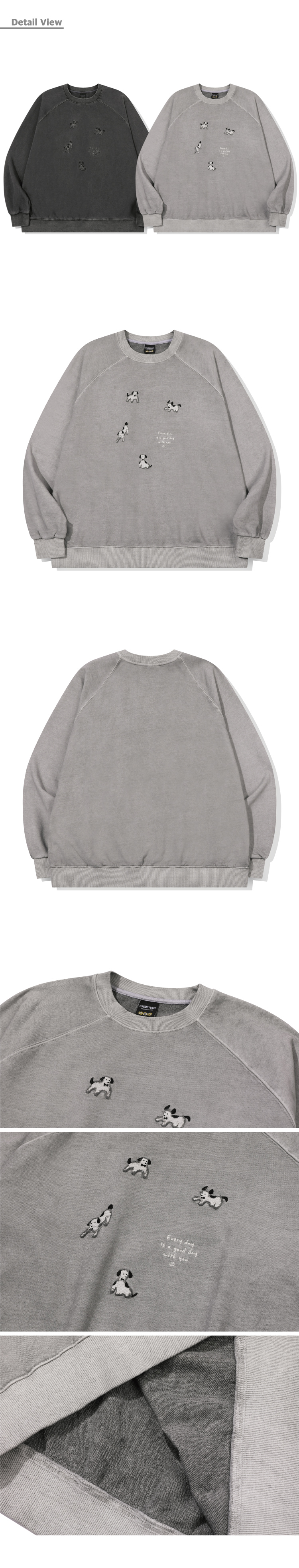 HAPPY PUPPY PATCH PIGMENT RAGLAN SWEATSHIRT - 2 COLORS GHOST GREY