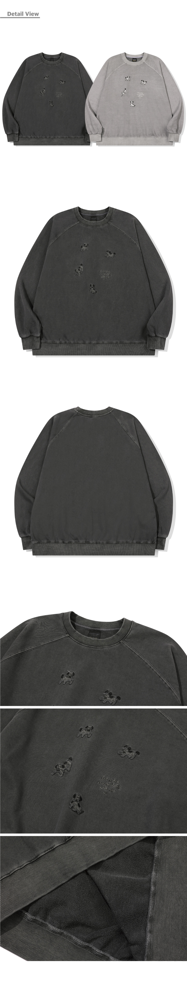 HAPPY PUPPY PATCH PIGMENT RAGLAN SWEATSHIRT - 2 COLORS SMOKE BLACK