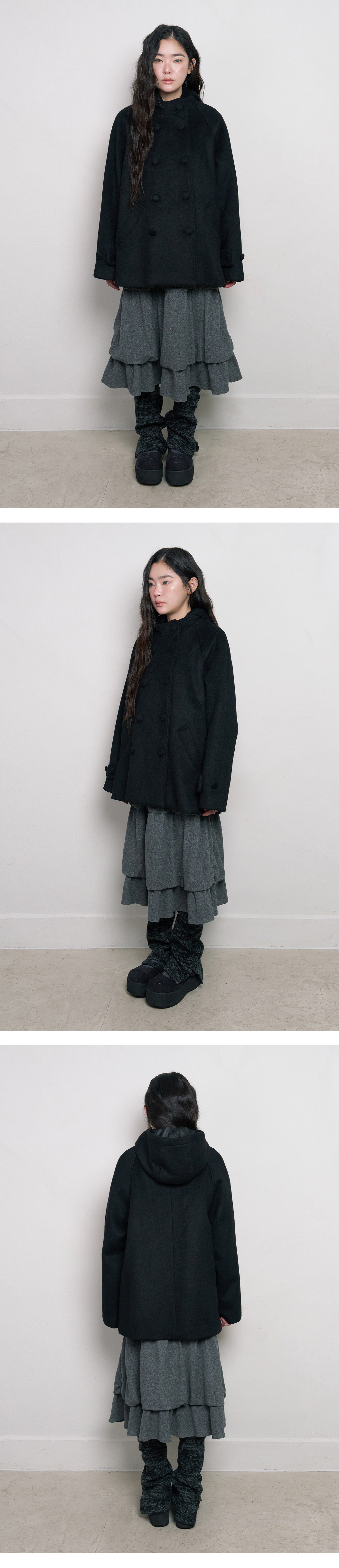 HOOD HALF COAT - 2 COLORS BLACK