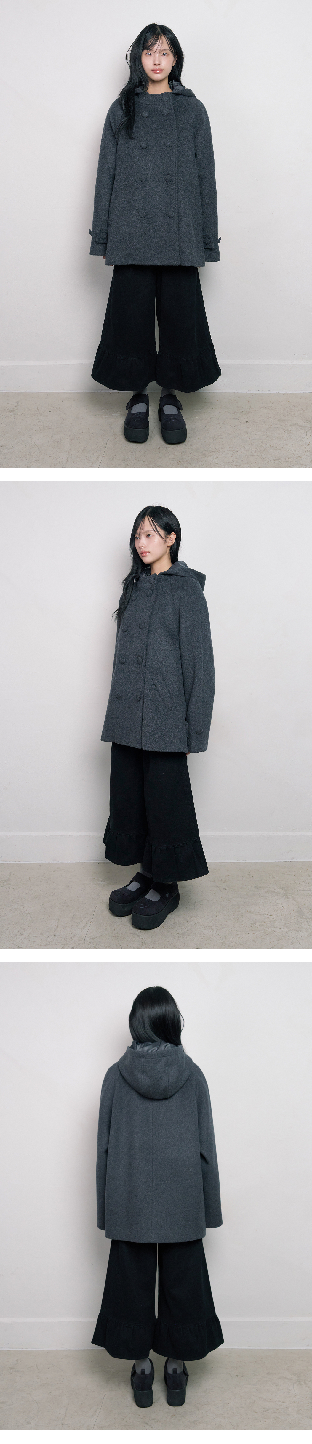 HOOD HALF COAT - 2 COLORS CHARCOAL
