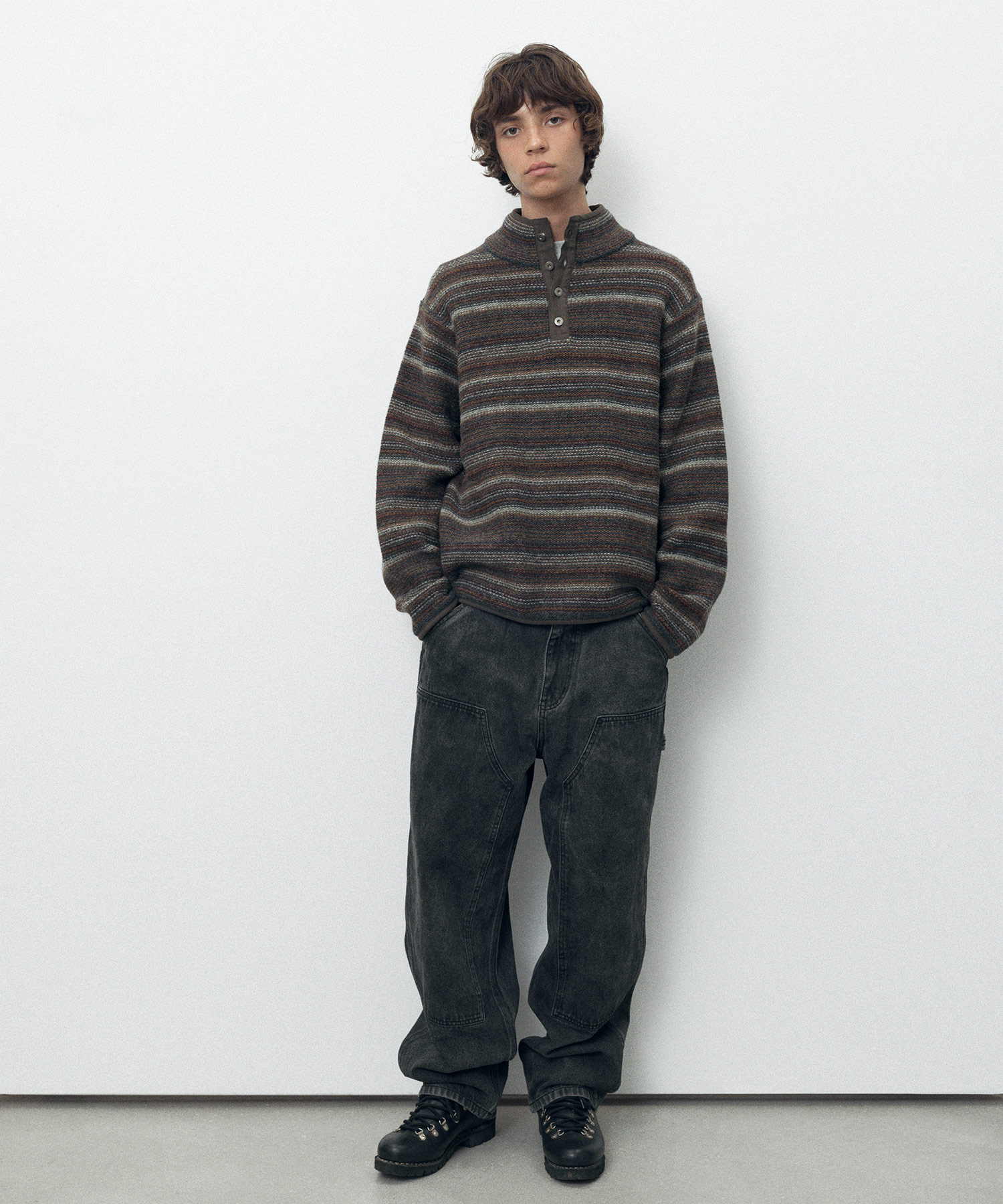 Striped Wool Knit Pullover Olive