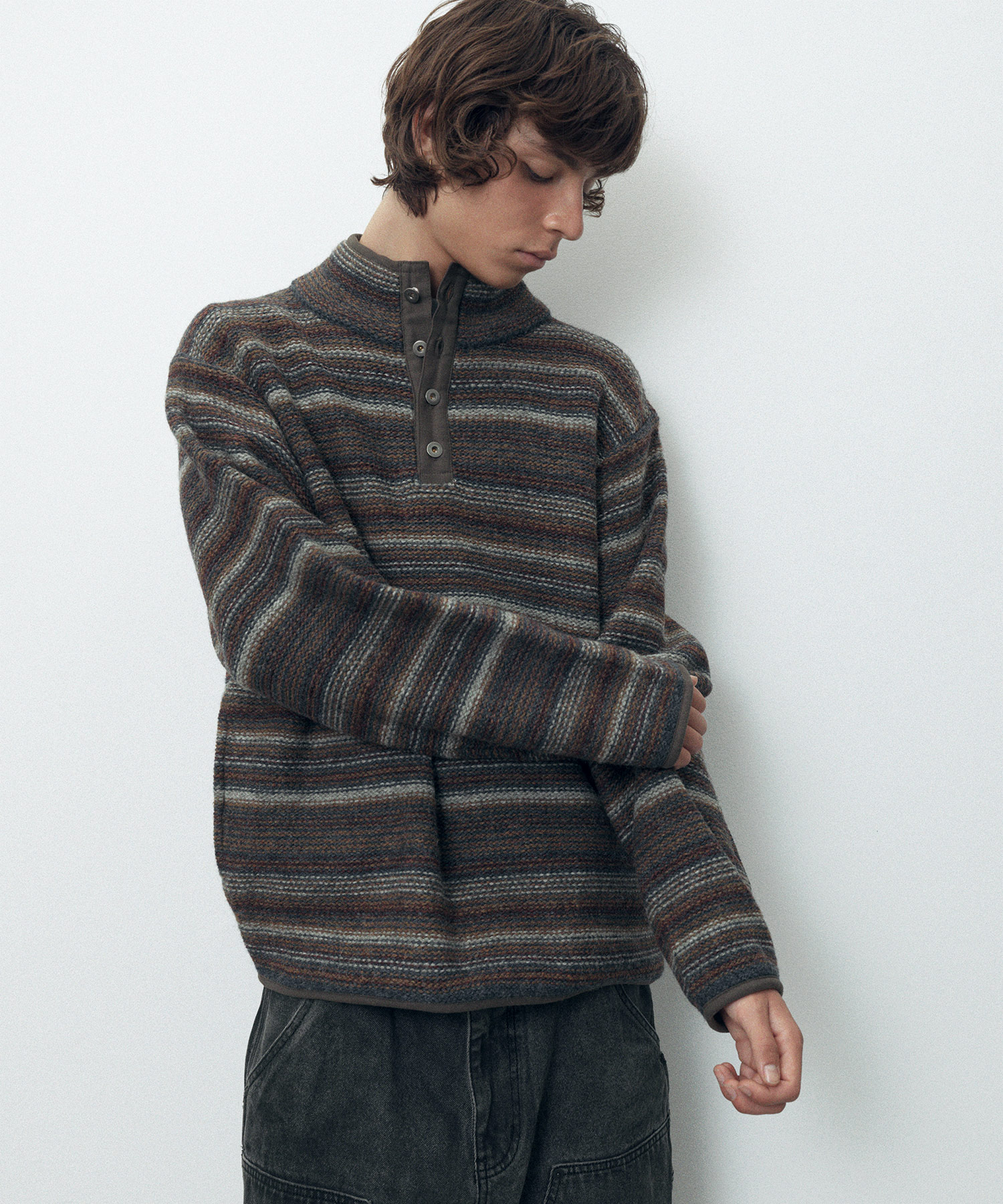 Striped Wool Knit Pullover Olive