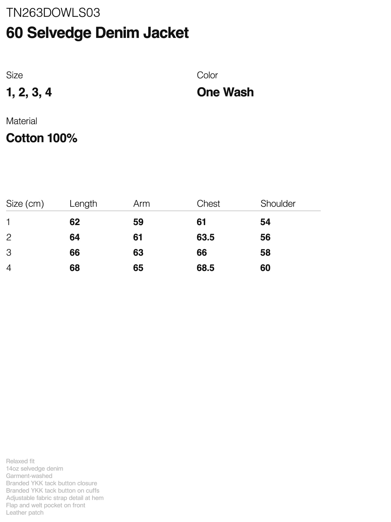 60 Selvedge Denim Jacket One Wash