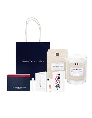 타미힐피거 쇼핑백 + 미니향수 1.5ML 2종 + 카드지갑 + 캔들 180g 사은품 이미지