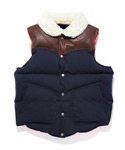 DOWN LEATHER VEST NAVY