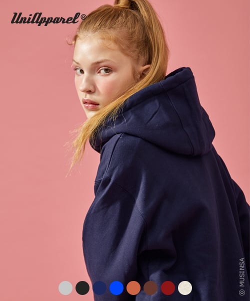 유니어패럴(uniapparel) 베이직 기모 후드티 네이비