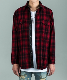 FLANNEL CHECKED SIDE ZIP SHIRT - RED