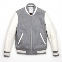 ZIP-UP VARSITY JACKET(LEATHER) / GREY&OATMEAL