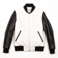 ZIP-UP VARSITY JACKET(LEATHER) / OATMEAL&BLACK