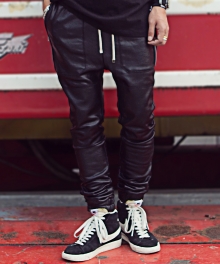 LEATHER JERSEY JOGGER PANTS