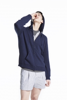 KNIT HOODIE ZIP-UP NAVY