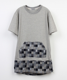 PATCHWORK SIDE ZIPPER GRAY LONG TEE