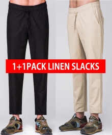 1+1 Linen Slacks Black+Beige