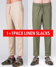 1+1 Linen Slacks Beige+Khaki