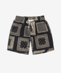 Short Paisley Linen Pants Black