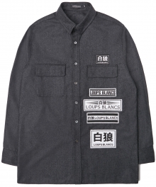 Oversized Patches Flannel Shirt - Grey