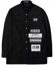 Oversized Patches Flannel Shirt - Black