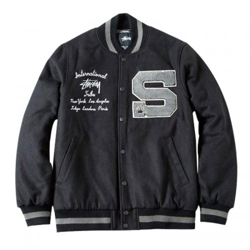 스투시(STUSSY) [스투시] STUSSY BIG S LETTERMAN JACKET (BLACK) [115255-BLAC] -  199,000 | 무신사 스토어