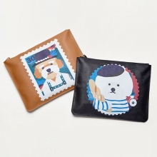 STAMP DOG LEATHER CLUTCH