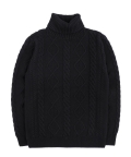 Lambswool Turtleneck Fisherman Knit [Black]