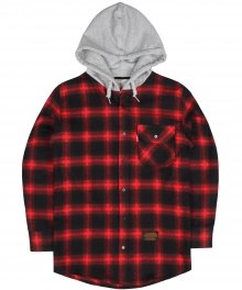 Flannal Hoodie Shirt Black/Red - Gray