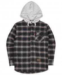 Flannel Hoodie Shrits - Black/Grey - Gray