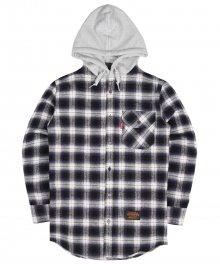 Flannel Hoodie Shrits - Pupple/Ivory - Gray