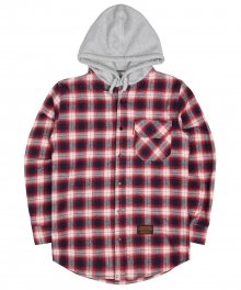 Flannel Hoodie Shirts - Navy/Red - Gray