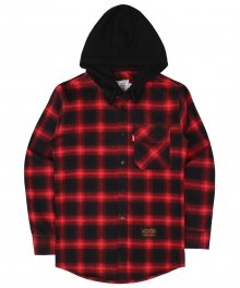 Flannel Hoodie Shirts - Black/Red - Black