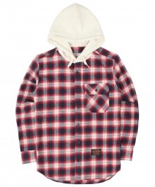 Flannel Hoodie Shrits - Navy/Red - Sand