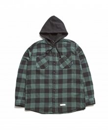 Hooded Gingham Check Shirts Green