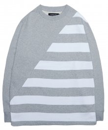 Diagonal Cut Striped T-Shirt - Grey