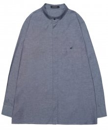 Oversized Banded Collar Shirt - Grey