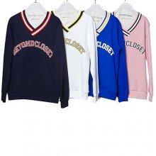 BASIC PREPPY LOGO V NECK SWEAT SHIRT(2016 VER)