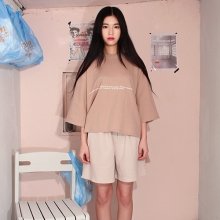 [SET] 언발 보이핏 크롭티+와이드 하프팬츠_BEIGE