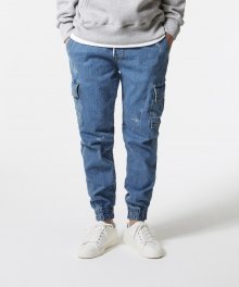 [032]Light blue cargo banding jogger pants