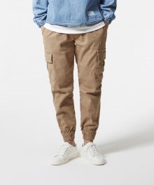 [034]Beige cotton cargo jogger pants