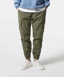 [035]Khaki cotton cargo jogger pants